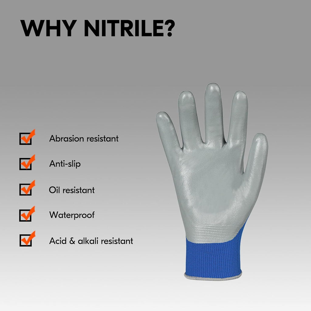 Vgo... 10-Pairs Safety Work Gloves, Gardening Gloves, Non-slip Nitrile coating, Dipping Gloves (Size XL, Blue, NT2110)