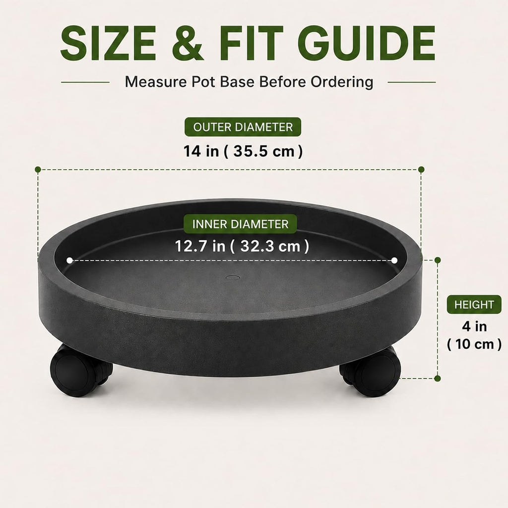 2 Pack 14" Plant Caddy with Wheels, Heavy Duty Rolling Plant Stand Dolly | Pot Feet & Water Removal Dropper, Black