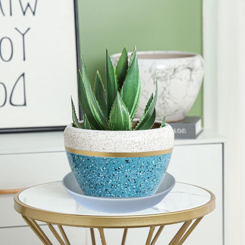 Ceramic Plant Saucer Tray 4 Pcs 4 5 Inch White, 5" OD x4.25 ID x1.18 Deep| Round Sturdy Heavy Duty Glazed Bevel Planter