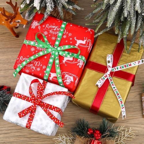 DECYOOL Christmas Ribbon 6 Rolls 60 Yards Holiday Grosgrain Craft Ribbons