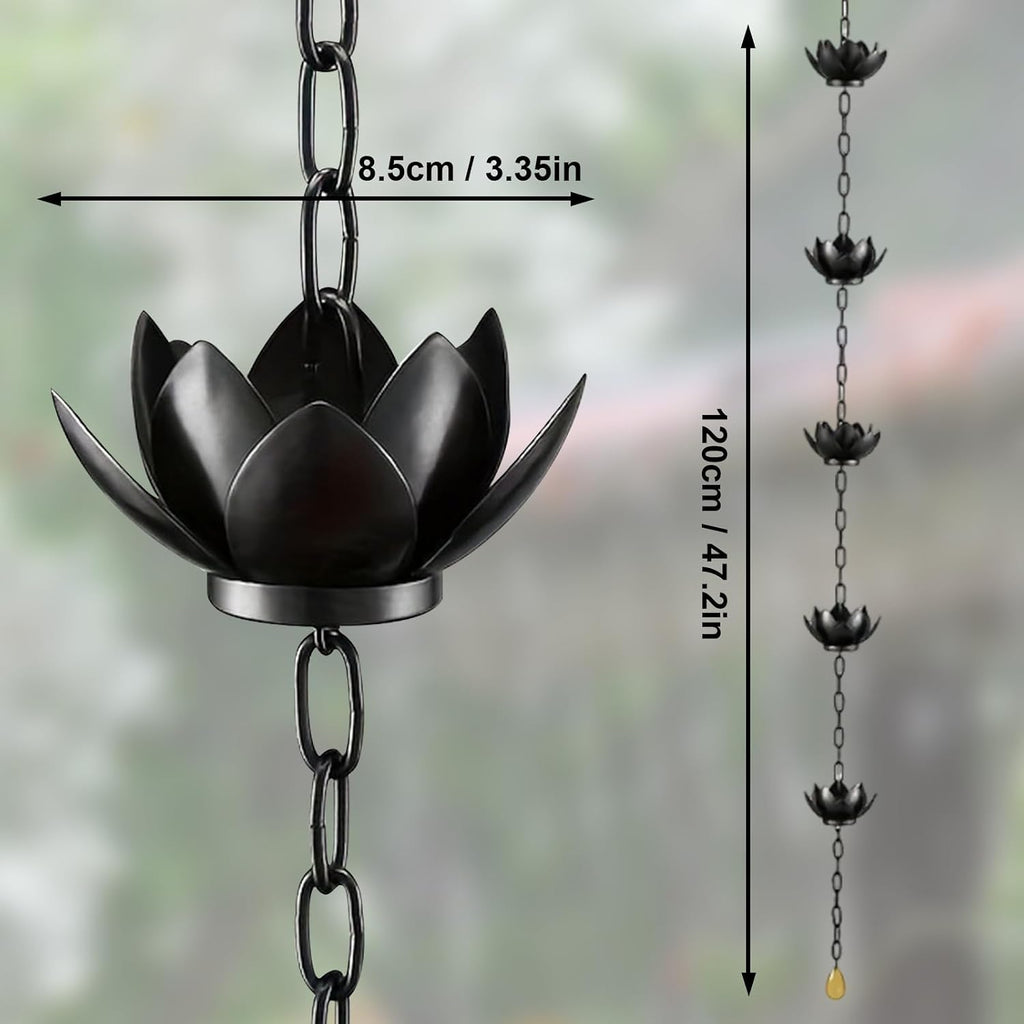 Lotus Rain Chain 3.93ft Rust Resistant Rain Catchers for Divert Water | Decorative Rain Chains with Heavy Crystal