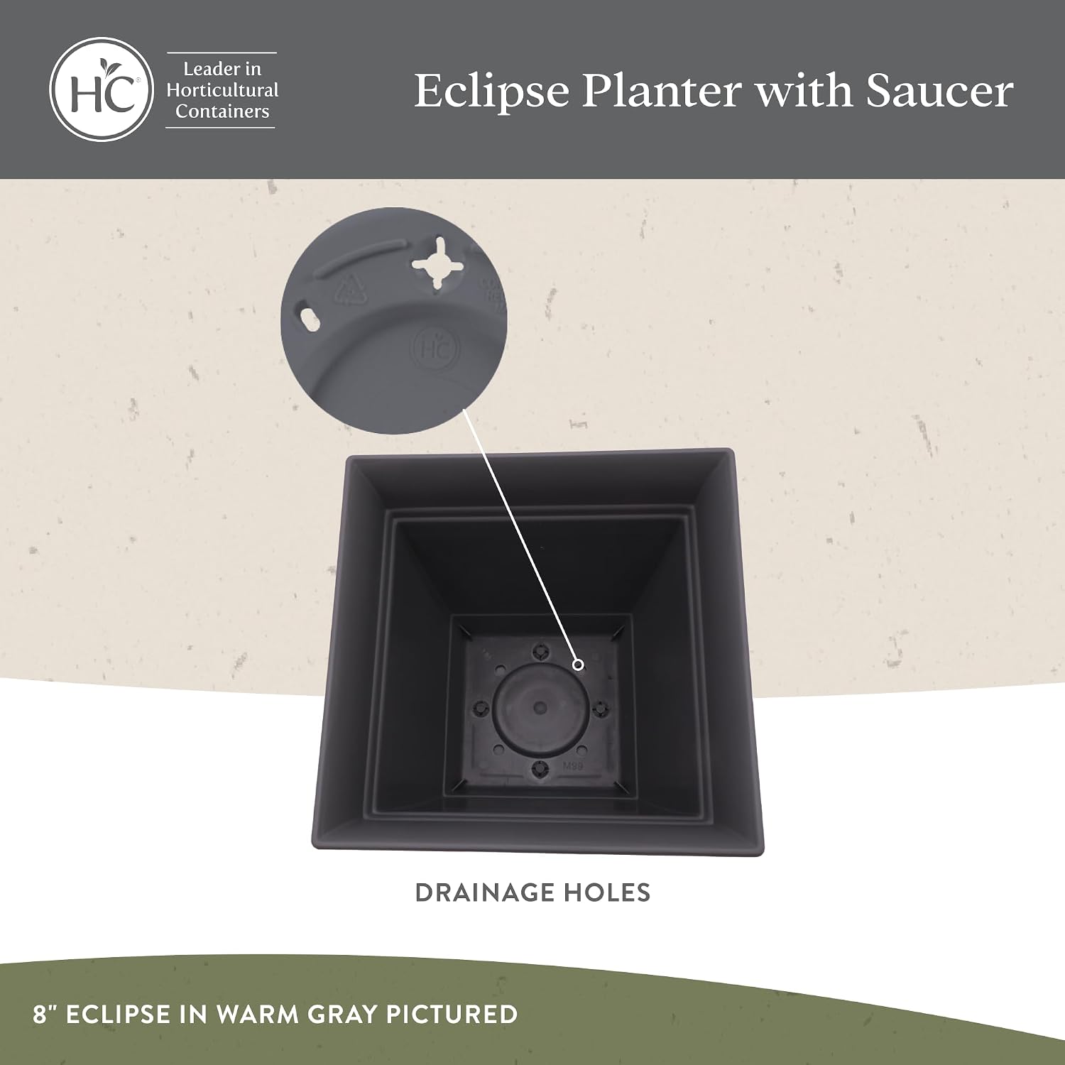 The HC Companies Eclipse Square Planter Pot, 12 Inch, Black, 2-Pack | Plastic, Attached Saucer, Drainage Holes