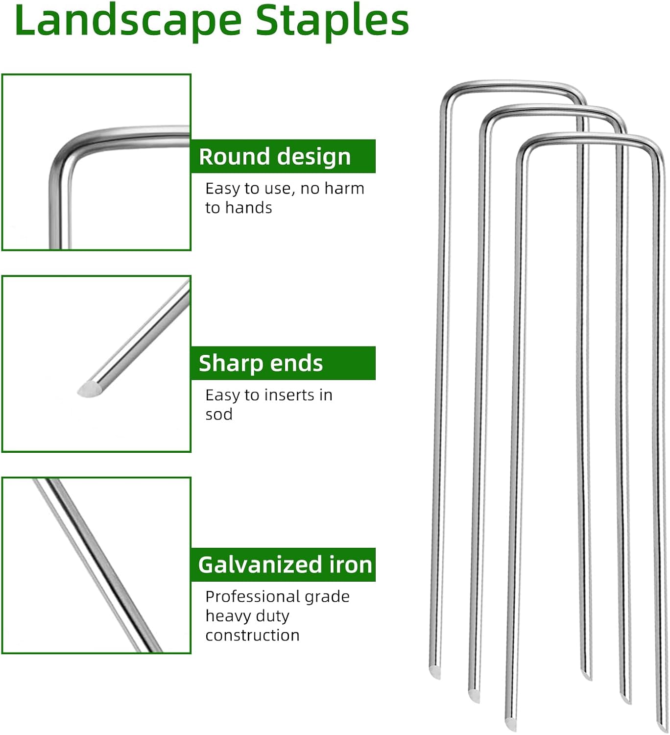 200 Pack Lawn Staples, Premium Garden Landscape Staples, Galvanized Heavy-Duty Gauge Stakes, U-Shaped Tent Stakes