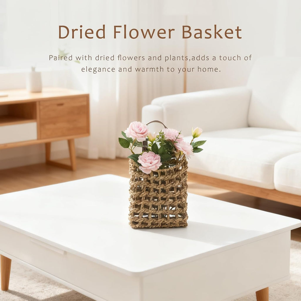 Wall Hanging Basket Decorative Boho Mounted Organizer Dried Flower Plants Front Door Basket for Garden Farmhouse Home