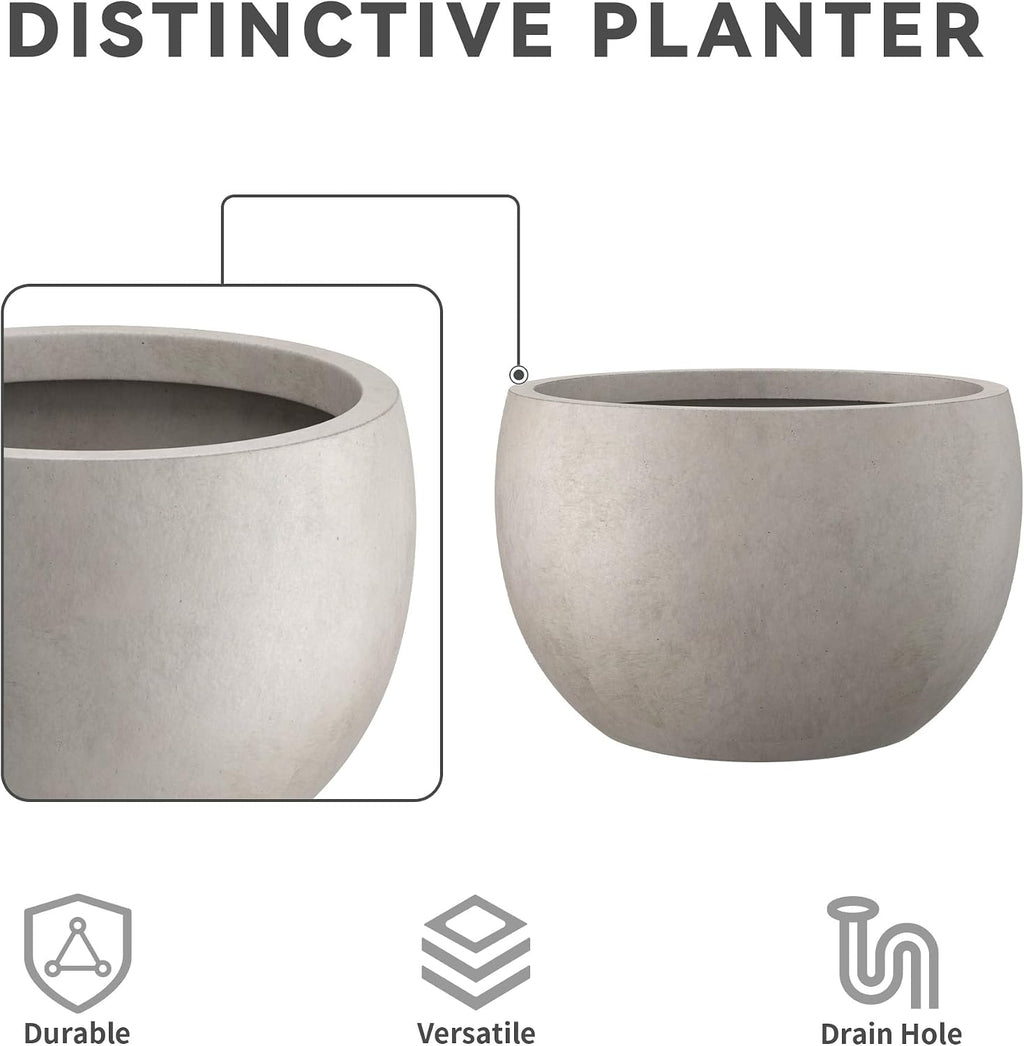 Kante Small Round Bowl Weathered Concrete Planter 11.8" Dia, Outdoor | Rubber Plug for Indoor, Drainage for Garden