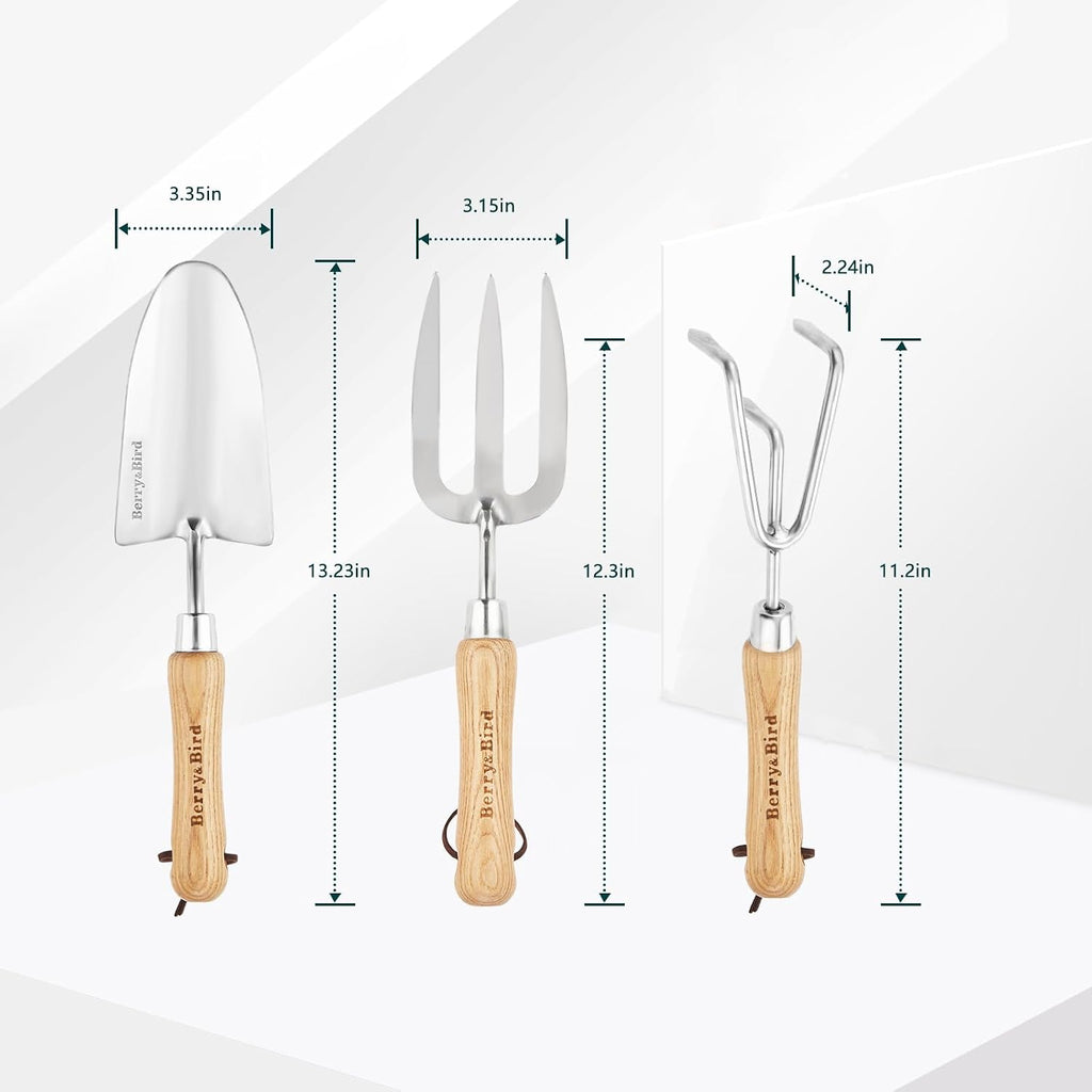 Berry&Bird Garden Tool Set 3 Pieces Stainless Steel Heavy Duty Garden Sets | Gardening Kit Include Hand Trowel Hand
