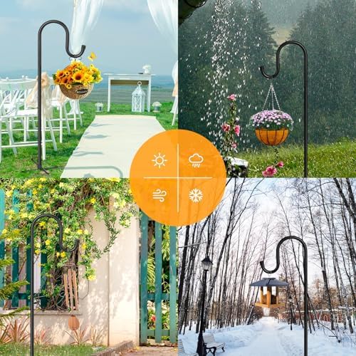 36in 5‑Prong Shepherd Hooks,4‑Pack Heavy‑Duty Iron Garden Hooks for Outdoor