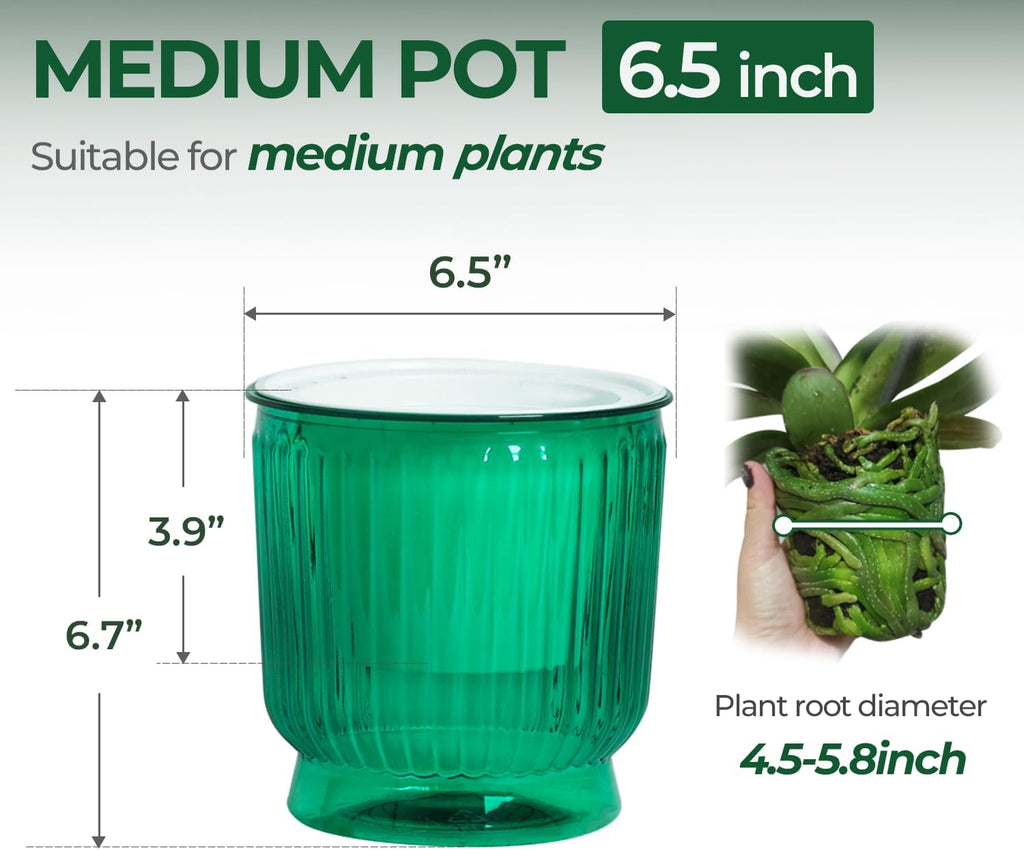 T4U Self Watering Pots for Indoor Plants 6 Inch 4 Pack Planter Green | Clear visible water level, Pothos ferns herbs