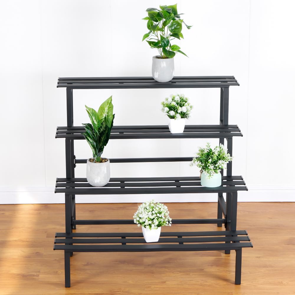 Aluminum Plant Stand Indoor & Outdoor Flower Rack 4-Tier | Outdoor Ladder Display Shelf for Plants - Sturdy