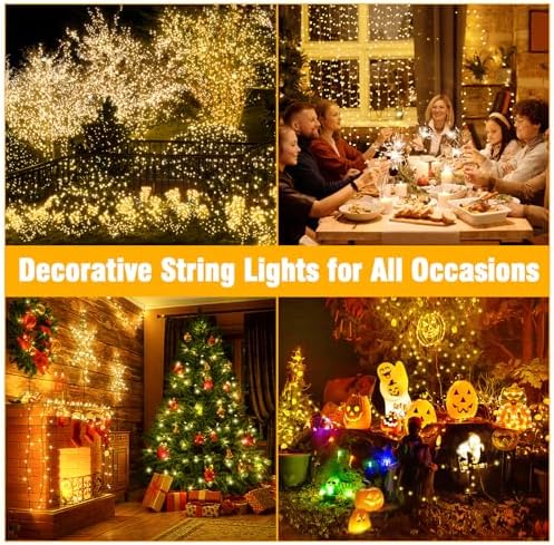 Nisocy 33FT LED String Lights Outdoor Waterproof – Warm White Fairy Lights with Plug, Connectable Christmas Tree Lights for Patio, Garden, Bedroom, Wedding, Party, Decor