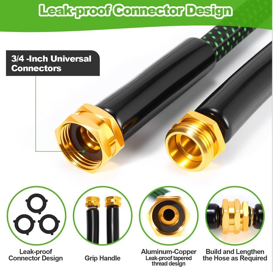 Garden Hose 50ft, Non-Expanding Water Hose with 10 Function Nozzle | Lightweight, Kink Free, Sturdy, Leak-Proof