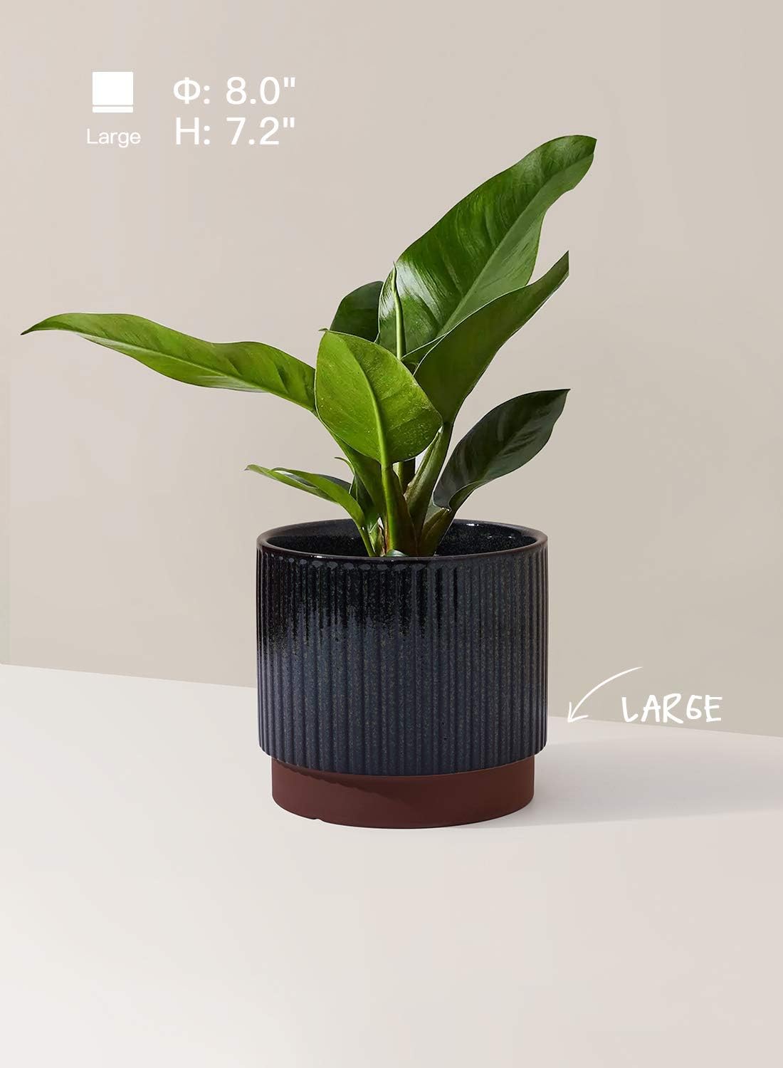 LE TAUCI Ceramic Plant Pots with Drainage Holes, Set of 3, 8+6.7+5.5 Inch Stripe Garden Planter Pots for Outdoor Indoor