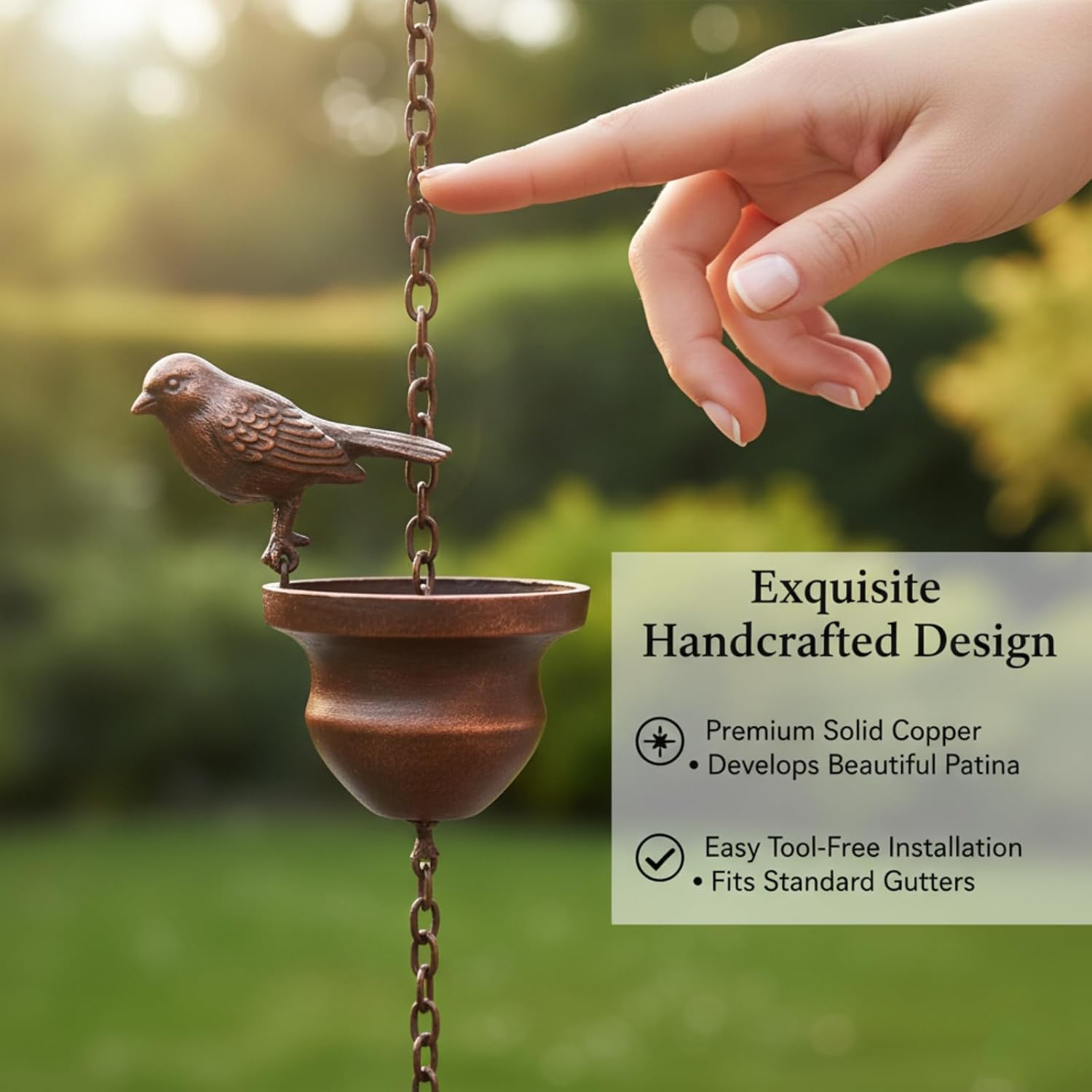 Metal Bird Rain Chain for Gutters, Rust Resistant Outdoor Rain Catcher, Perfect for Heavy Rain, Indoor/Outdoor