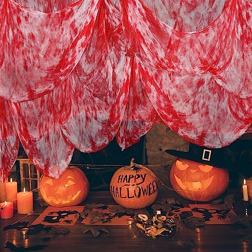 Whaline Halloween Red Bloody Creepy Cloth 197 x 87 Inch Spooky Gauze Clothes Halloween Scary Decoration for Haunted Houses Party Supplies Indoor Outdoor