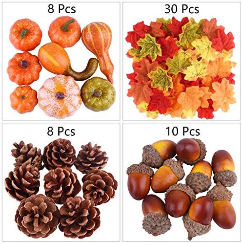 FEPITO 56 Pcs Autumn Mini Pumpkins Pine Cones for Thanksgiving Decorations