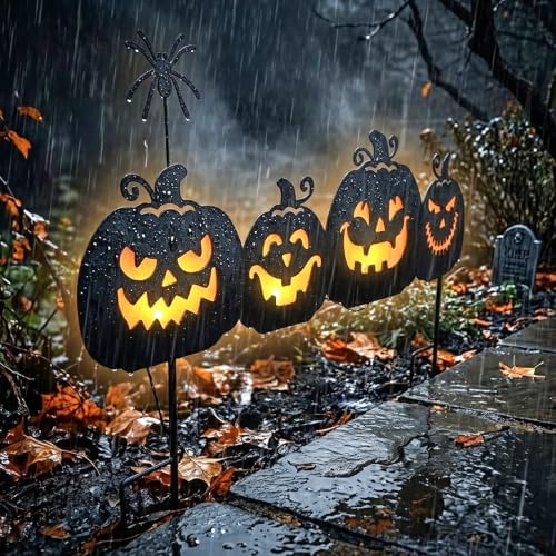 EAMBRITE Halloween Decorations Outdoor, Metal Pumpkin Pathway Lights