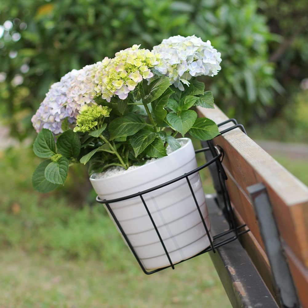 TreeLen 3Pack 10inch Railing Planter Outdoor Balcony Hanging Baskets for Plants Fence Planters Metal Potted Stand