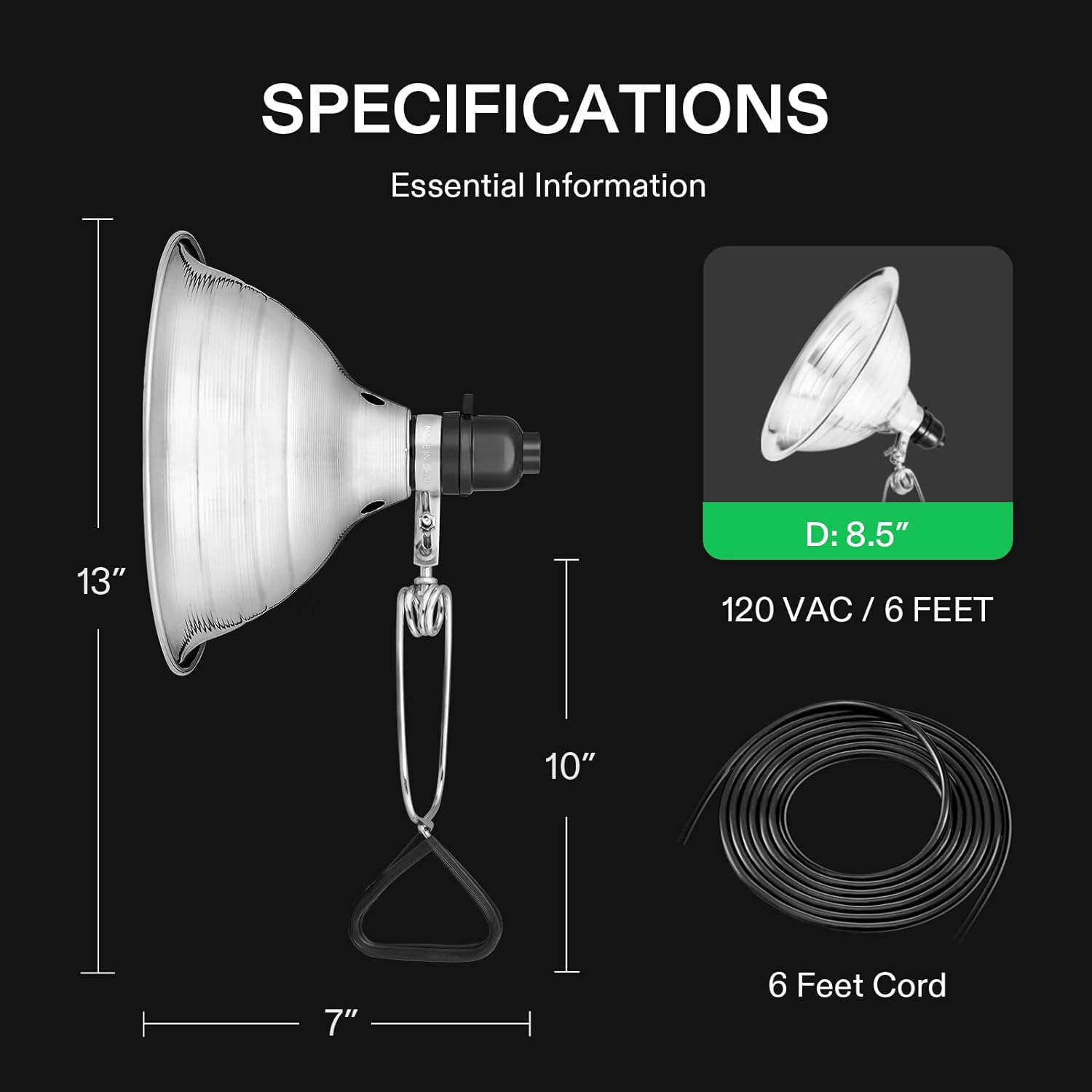 VIVOSUN 2 Pack Clamp Lamp Light with Detachable 8.5 Inch Aluminum Reflector | Up to 150 Watt, E26 Socket (No Bulb