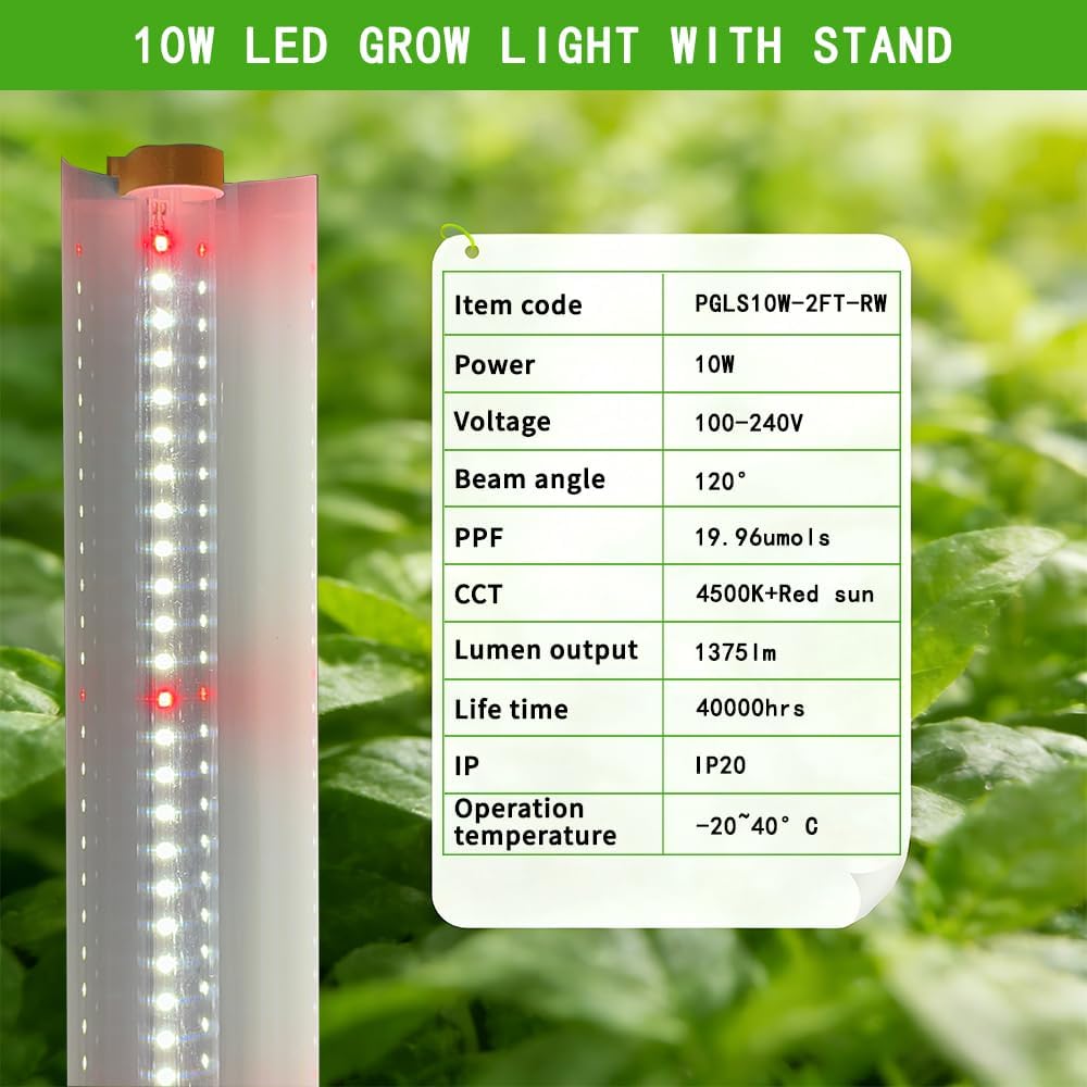 10W Grow Light Stand Kit for Indoor Plants, 2ft Plant Grow Rack with Full Spectrum, Enhanced Red Light for Flowering
