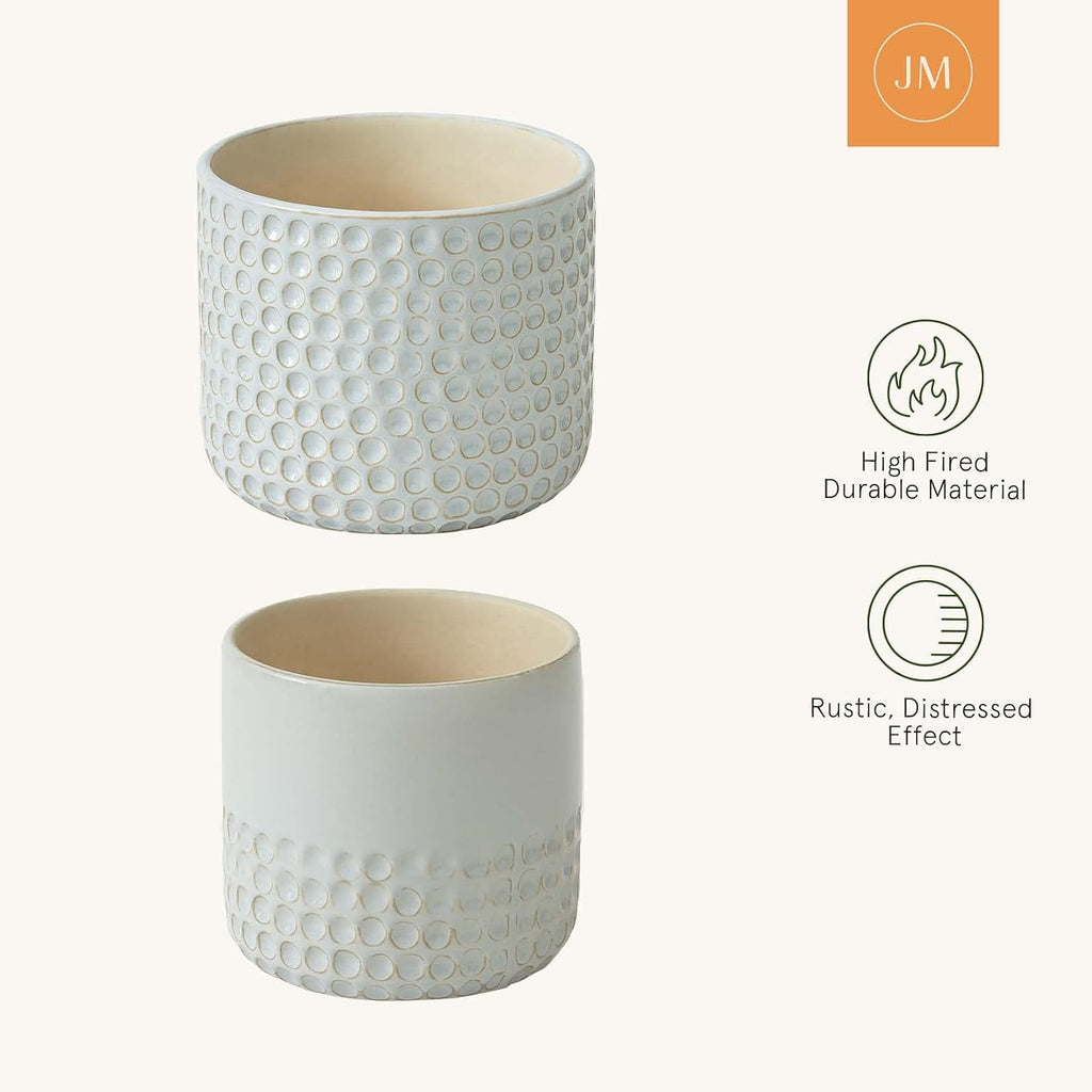 La Jolie Muse Ceramic Planter - 6.7+5.5 Inch Concave Dot Patterned Cylinder Flower Pot W/Drain Hole for Indoor, Set of