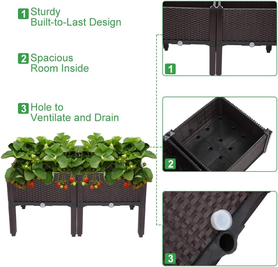 VINGLI Square Raised Garden Bed, Self-Watering Plastic Planter for Indoor Outdoor Vegetables, Fruits, Potato, Flowers