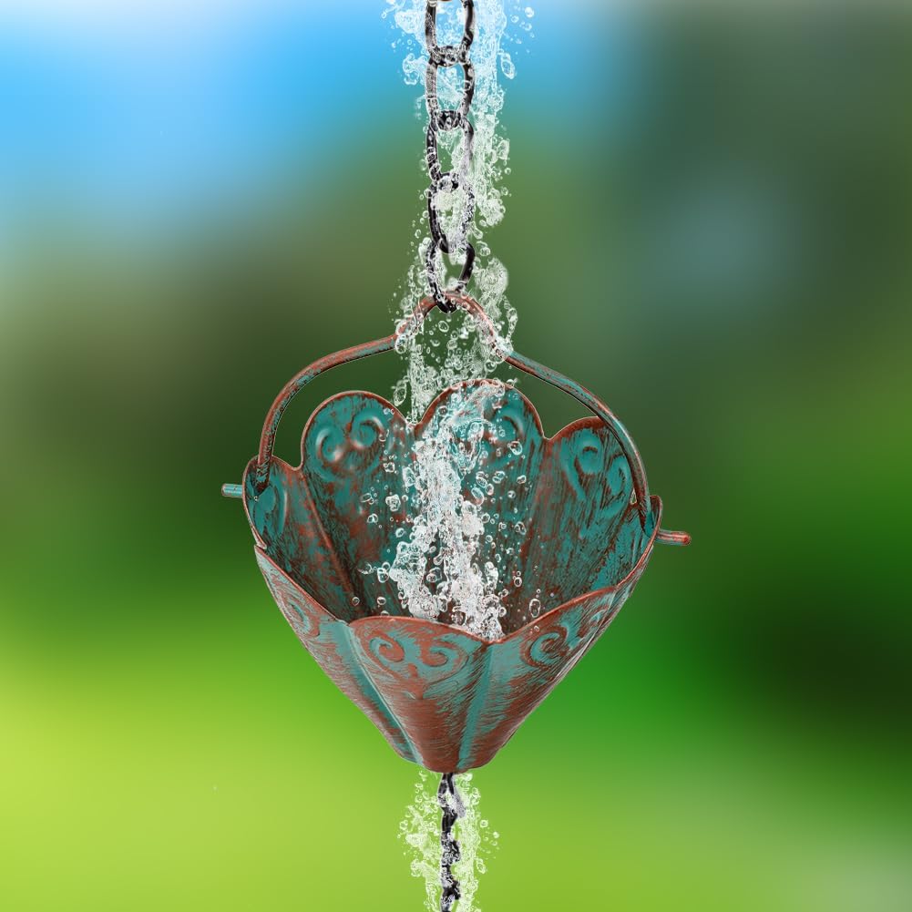 10.3ft Lotus Rain Chains for Outside Gutters, Eaves, Drainage | 16 Cups, Metal Rain Chain, Adjustable Length