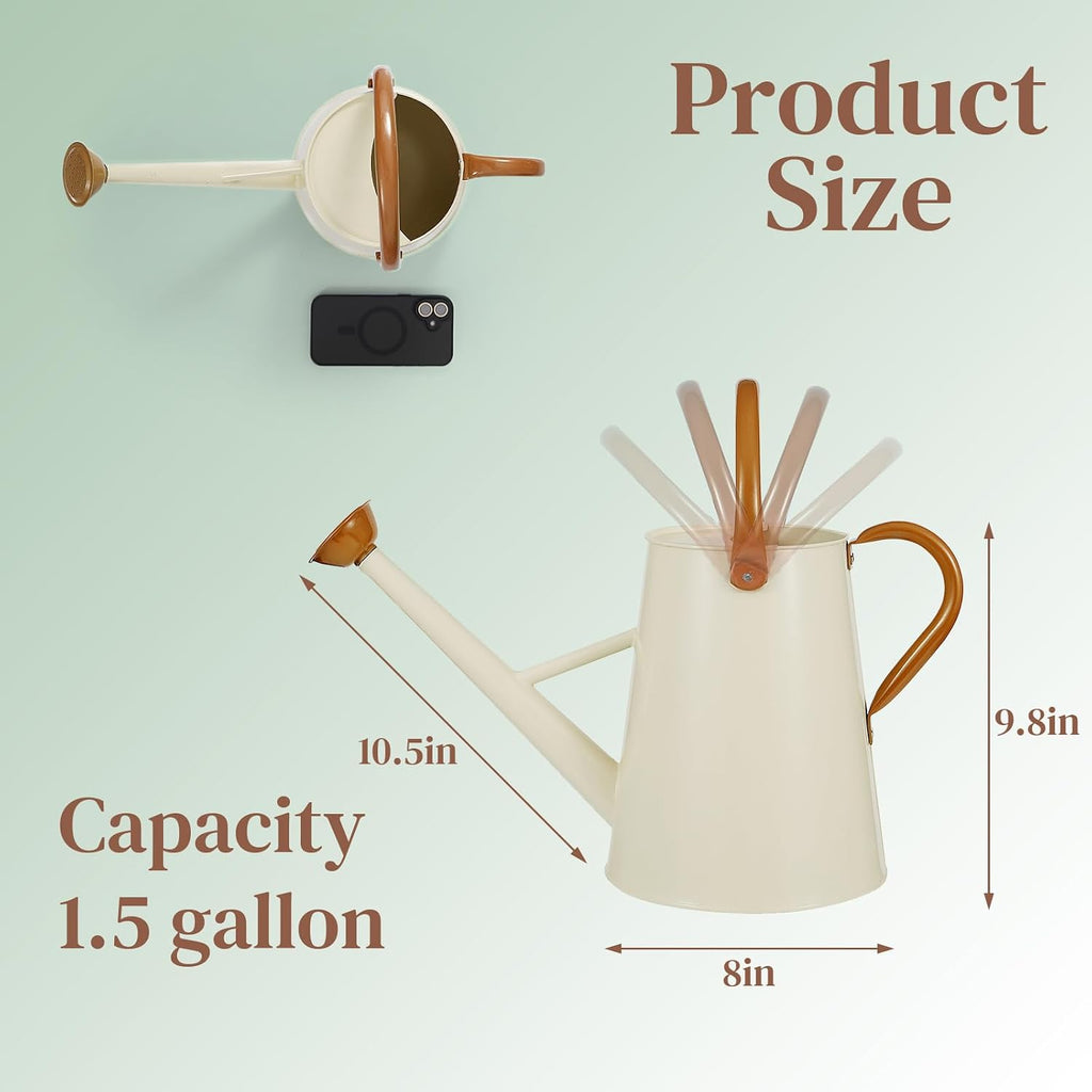 Metal Watering Can with Removable Spout, 1.5 Gallon Large Watering Cans for Plants, Galvanized Steel Gardening Water