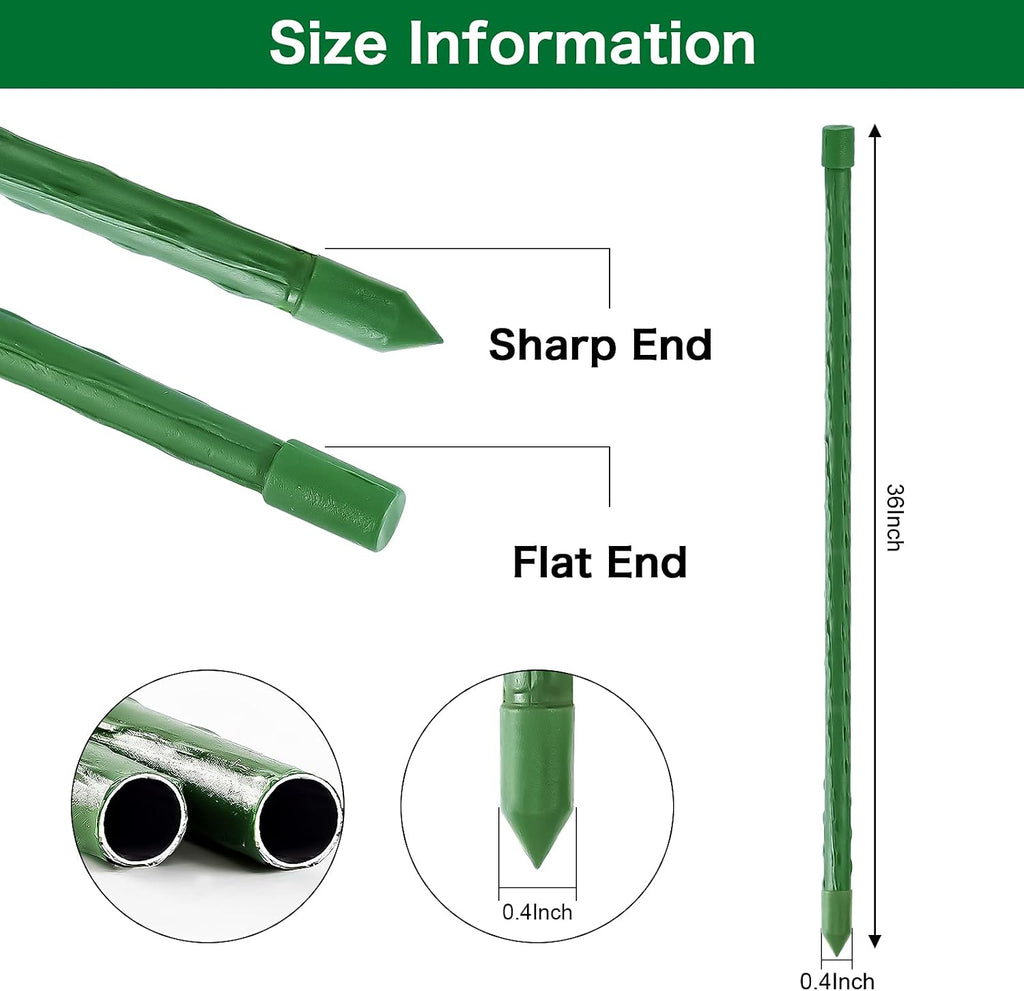 Garden Stakes 36 Inch 3ft 25 Pack, Sturdy Plant Metal Sticks Support, Plastic Coated Plant Stakes, Tomato Stakes