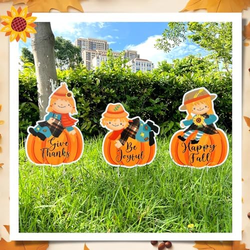 3Pcs Fall Yard Signs Decorations Thanksgiving Pumpkin Yard Stakes Outdoor