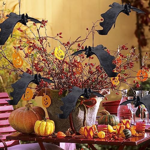 ATDAWN Halloween Hanging Bats, Rubber Bats, Realistic Looking Spooky Bats, Flying Bats Halloween Decoration, 12 Pack