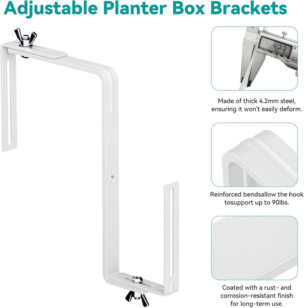 Adjustable Planter Box Brackets,Enhanced Bottom Support,Universal Outdoor Hanging Brackets,Flower Box Brackets for