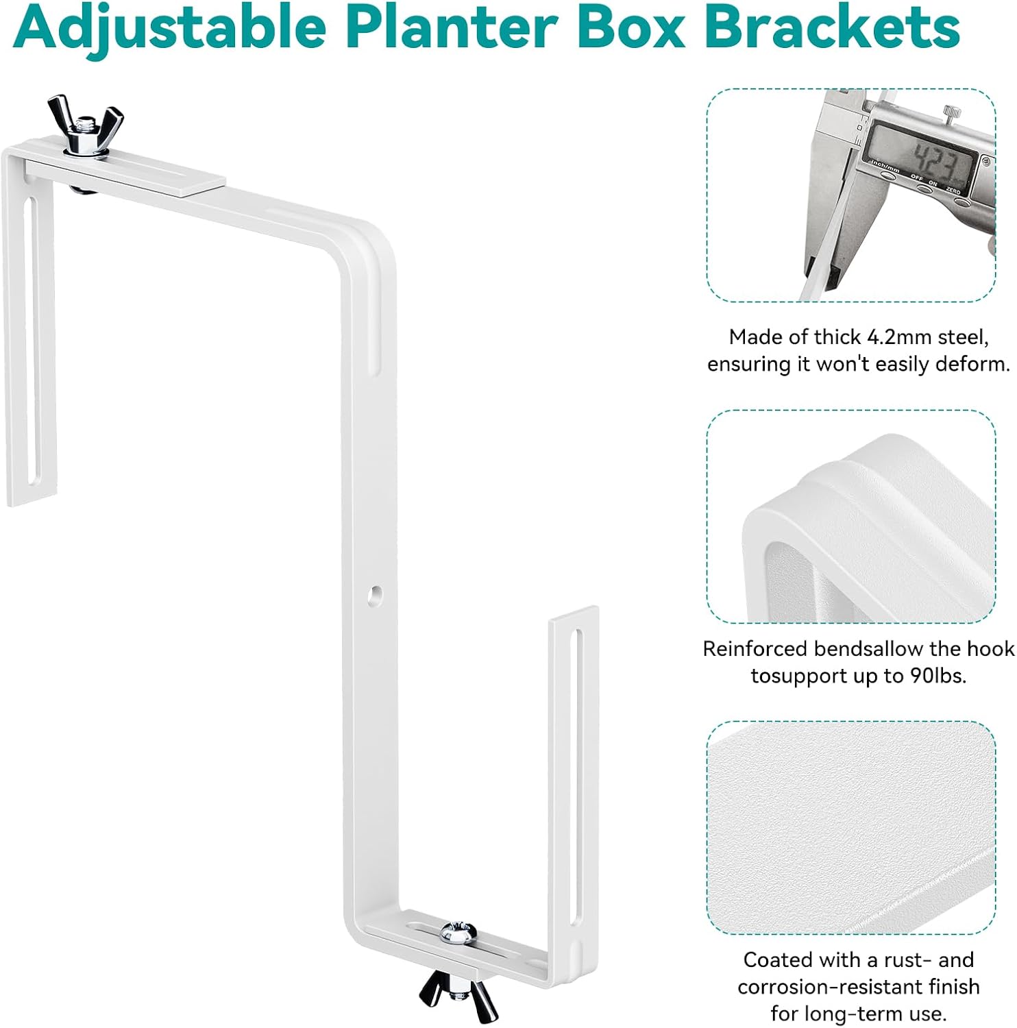 Adjustable Planter Box Brackets,Enhanced Bottom Support,Universal Outdoor Hanging Brackets,Flower Box Brackets for