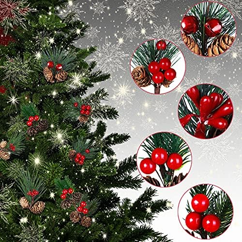Canlierr 20 Pcs Christmas Pine Picks Pinecones Berries Set,Vivid Style