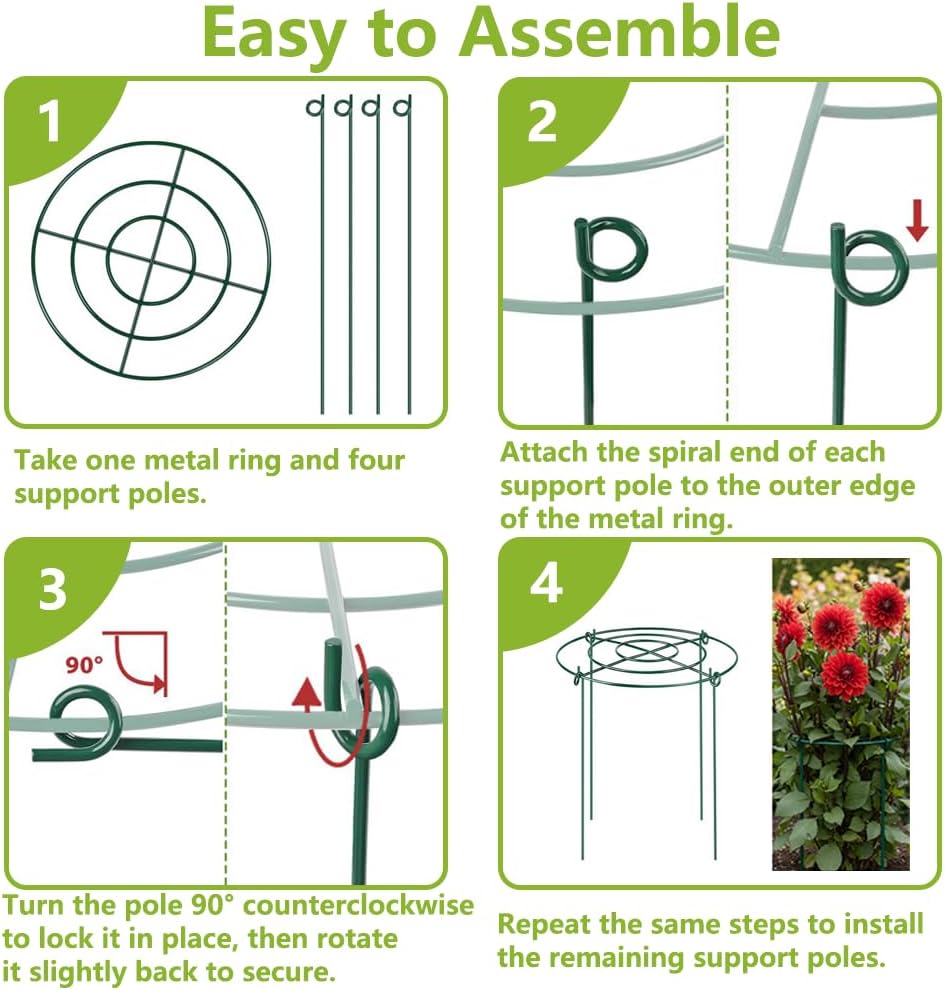 DAYUMKOU 8 Pack Peony Cages and Supports, 11.5" D x 12" H | Plant Supports for Outdoor Plants, Heavy Duty Metal Peony