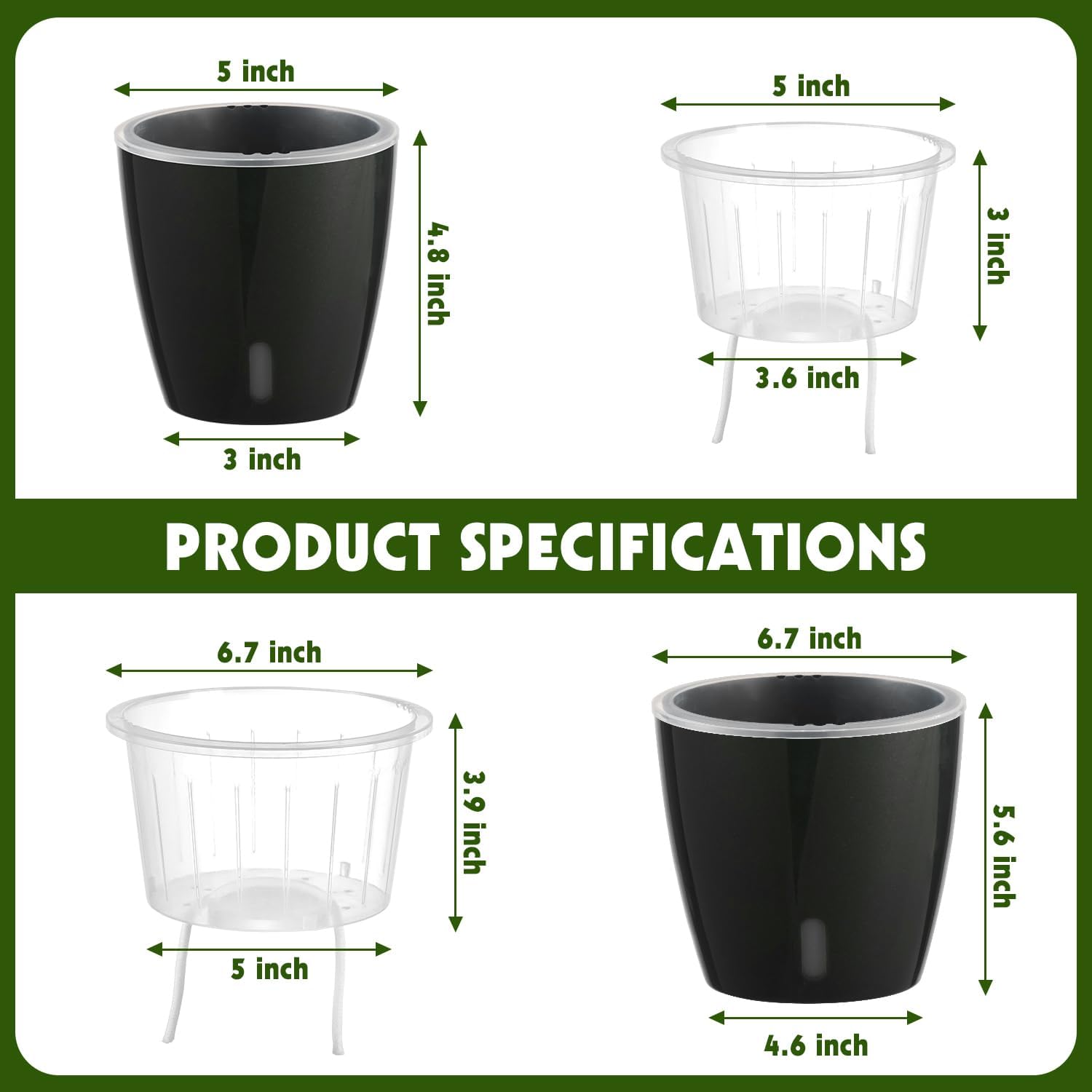 Self Watering Pots for Indoor Plants, 8-Pack 5'' Self Watering Planter with Drainage Holes, Small African Violet Pots