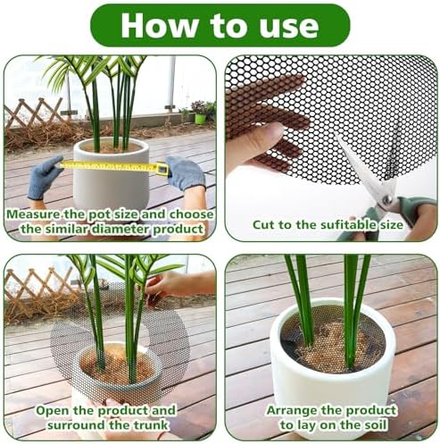 6 Pack Plant Pot Grids, 11.8" Trim-to-Fit Plant Pot Soil Covers Protectors from Animals, Indoor Outdoor Plant Protection with Metal Stakes, Black