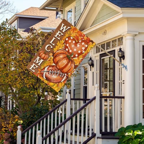 Pumpkin Football Fall House Flag Large Double Sided Yard Decor 28X40In