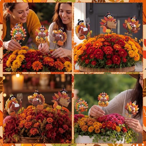 Shimeyao 6 Pcs Turkey Metal Fall Garden Stakes, Thanksgiving Yard Signs