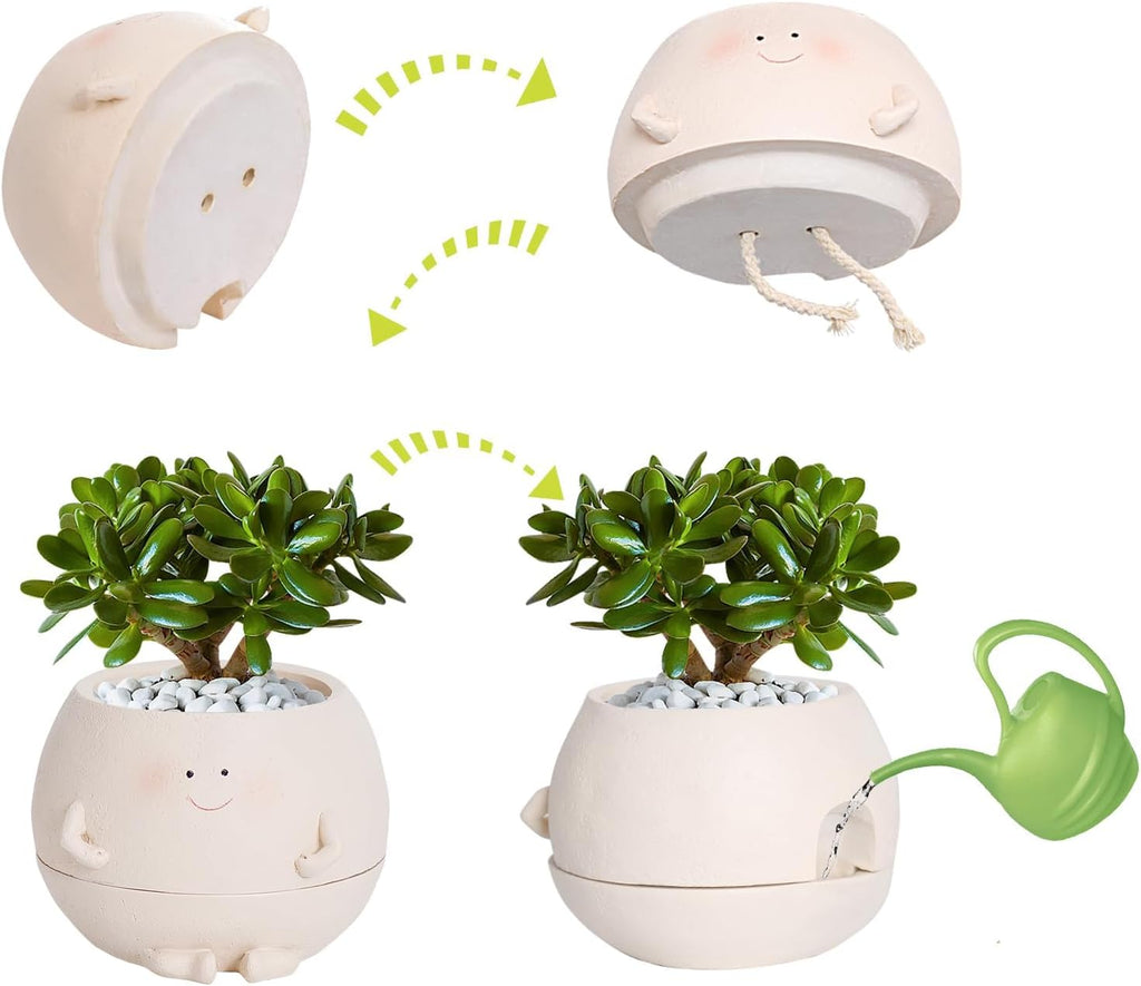 NINIPAPA Self Watering Plant Pot 4 Inch Cute Smile Face Planter Pot for Indoor Outdoor Plants with Drainage Hole Unique