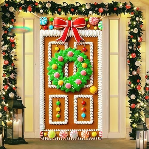 BlissYard Christmas Door Cover Gingerbread Cottage 35 x 71 Inch