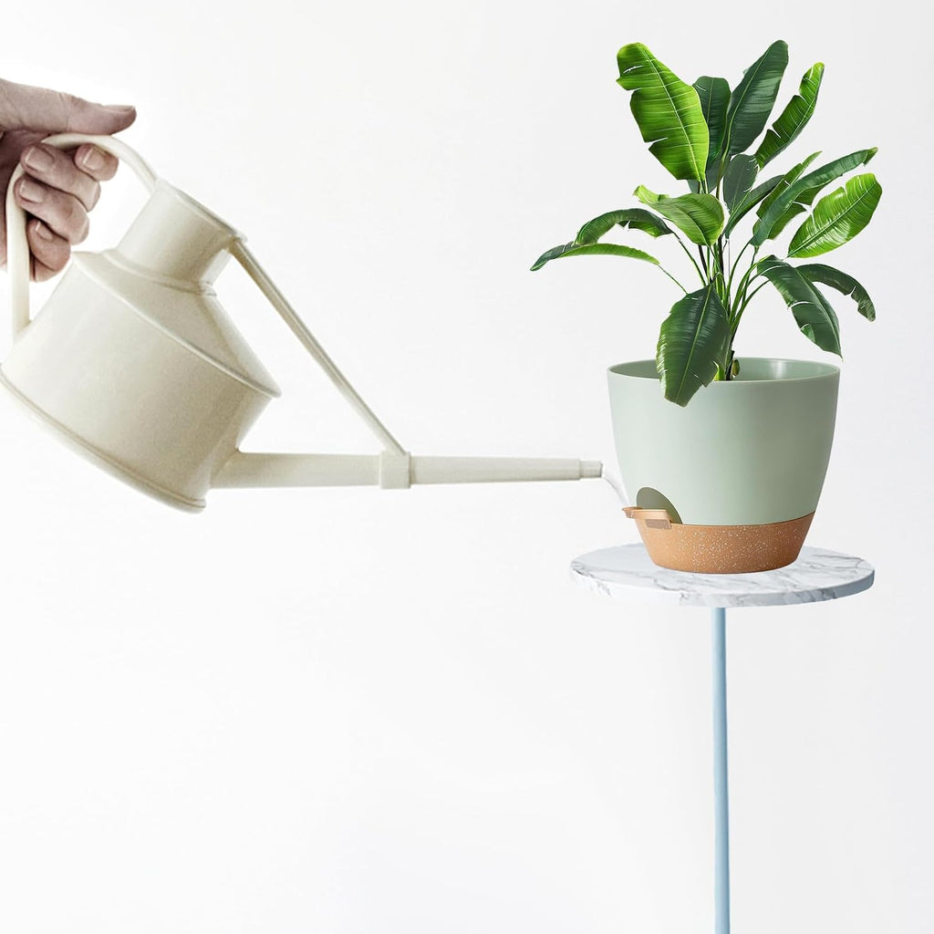 Self Watering Plant Pot with Drainage Hole,Plant Pots Outdoor Flower Pots for Indoor Plants,Modern Green Plastic Self