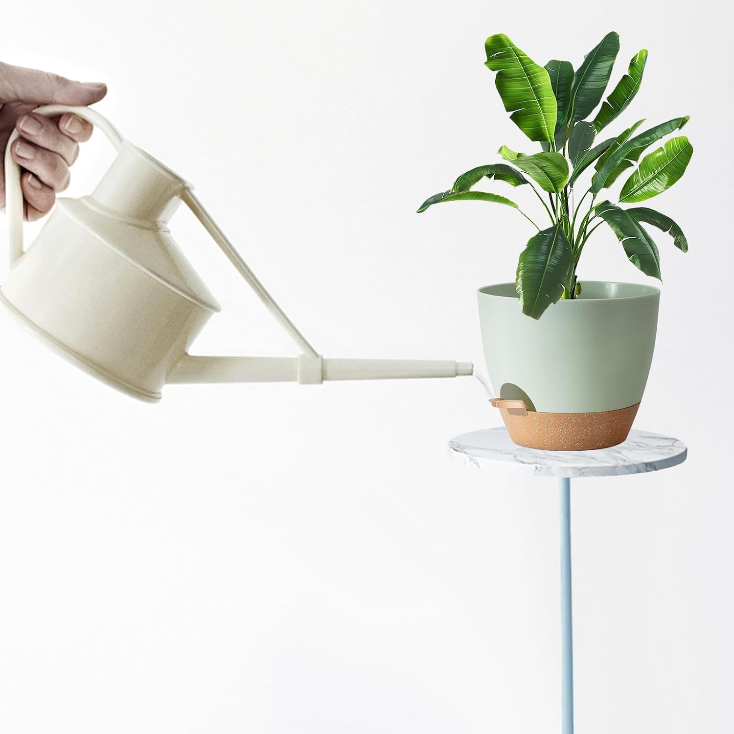 Self Watering Plant Pot with Drainage Hole,Plant Pots Outdoor Flower Pots for Indoor Plants,Modern Green Plastic Self