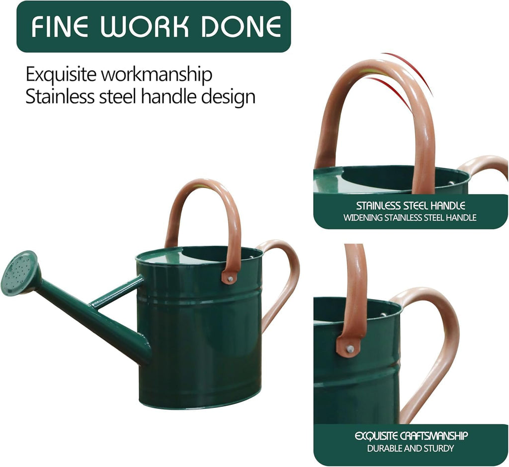 1 Gallon Metal Watering Can for Outdoor Indoor Garden Plants，Green | Movable Handle，With Removable Spout, Can Choose