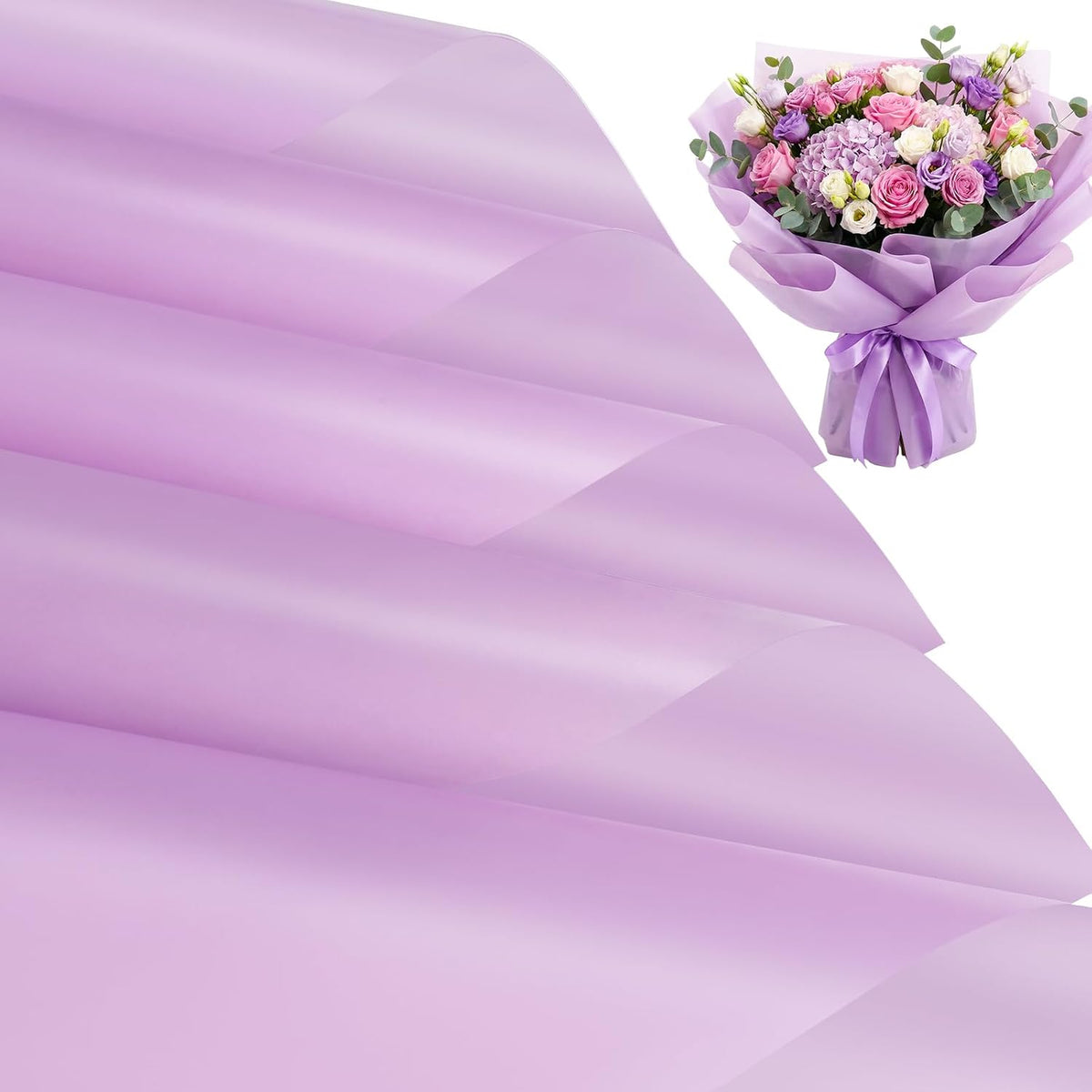 woric 25 Sheets Light Purple Flower Bouquet Wrapping Paper