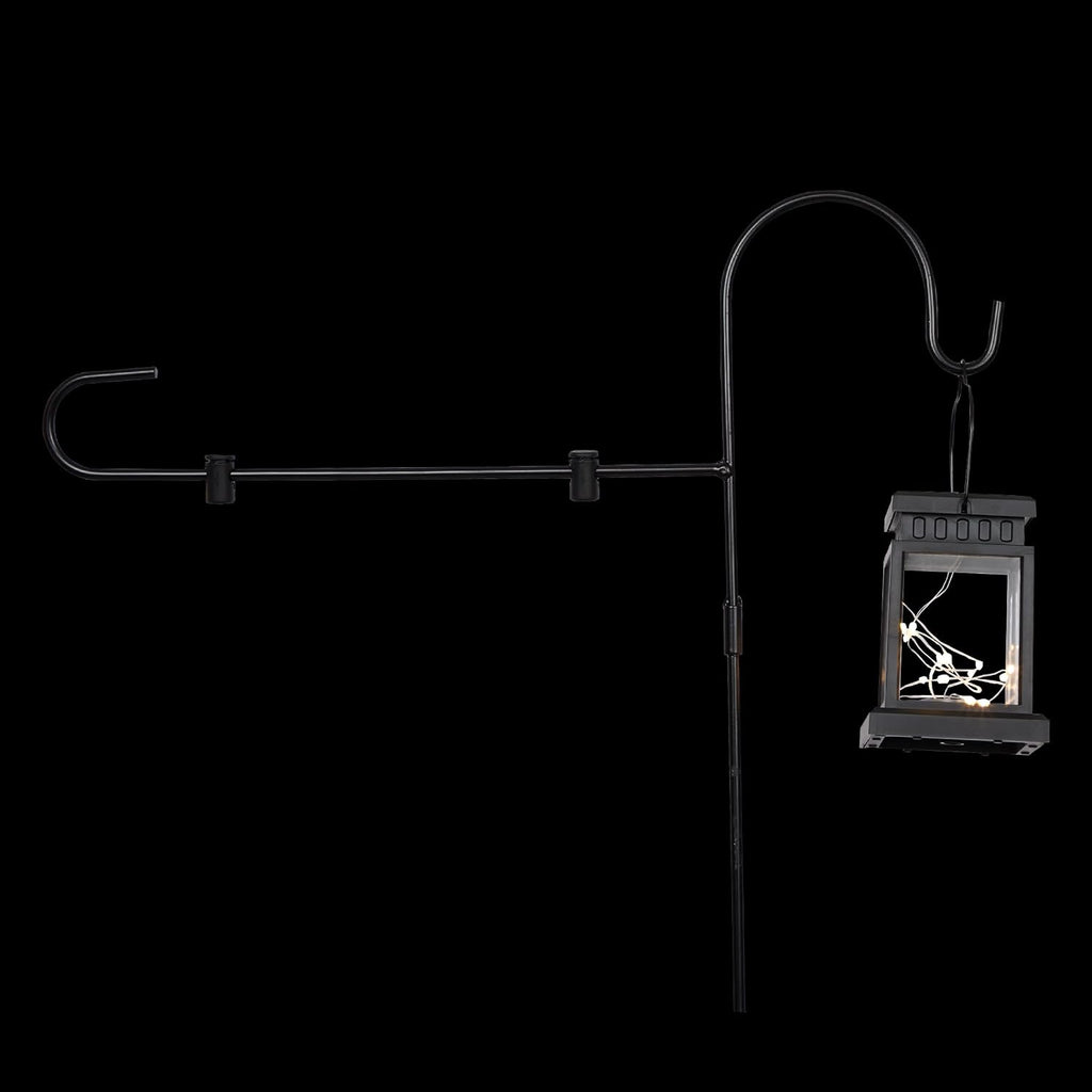 Alpine Corporation 3.4 Feet Tall Outdoor Metal Flag Holder Stake with Solar Powered Lantern and Warm White LED Lights