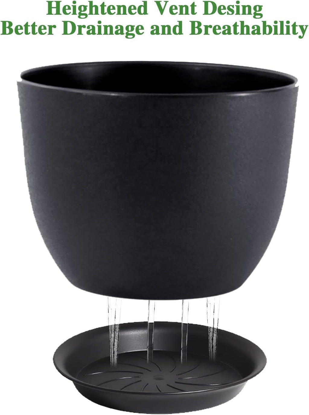UOUZ 12inch Large Plant Pot, Modern Plastic Planter with High Driange Holes and Saucer for Indoor Outdoor Garden Plants