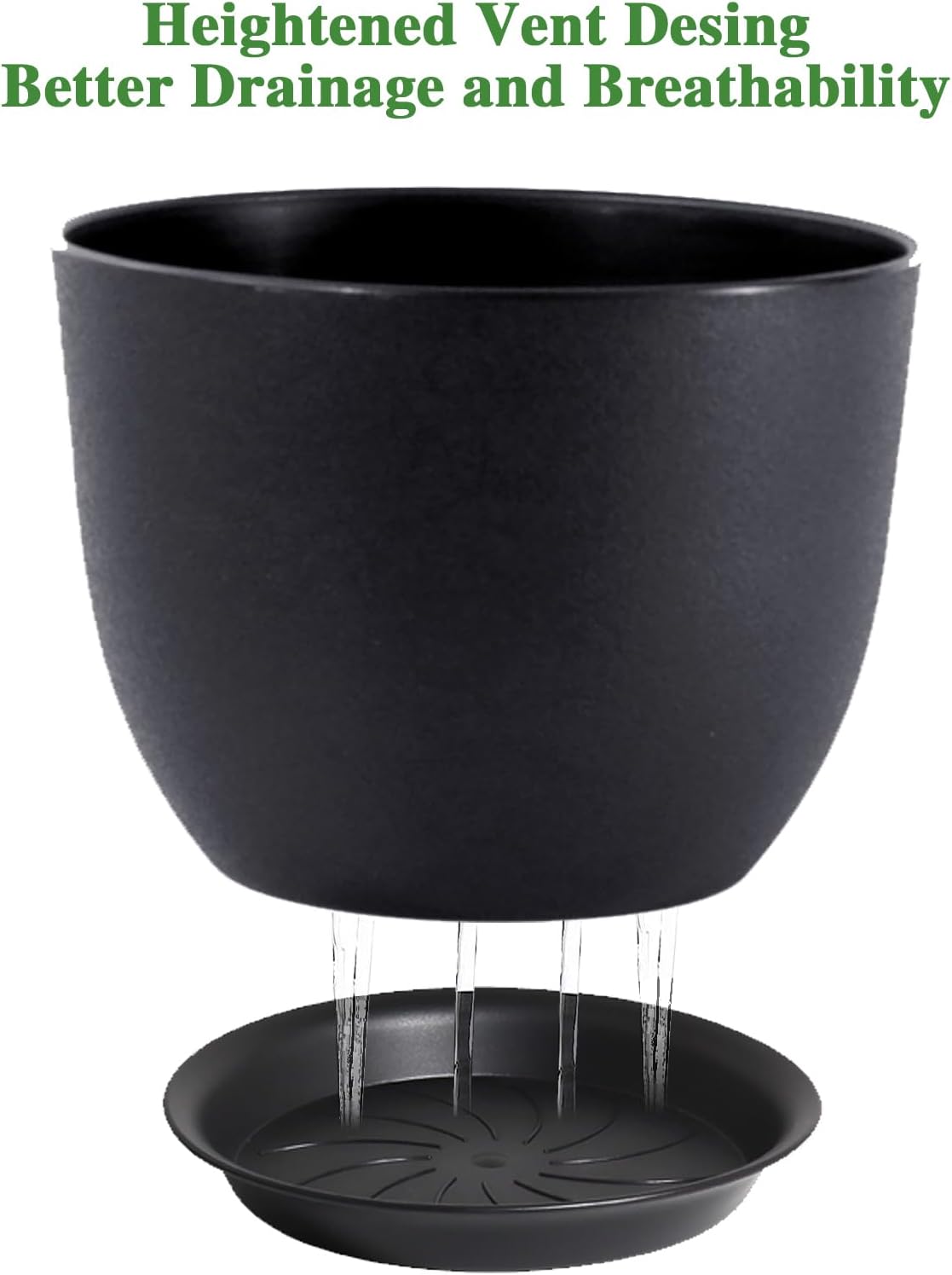UOUZ 12inch Large Plant Pot, Modern Plastic Planter with High Driange Holes and Saucer for Indoor Outdoor Garden Plants