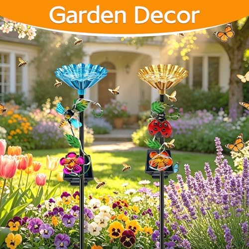 VOOKRY Solar Outdoor Garden Decor Lights & bee/Bird/Butterfly Water Station