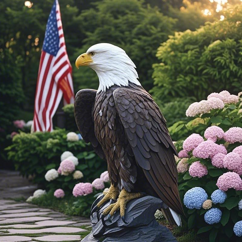 Bald Eagle Statue Outdoor - Large American Eagle Figurine for Garden 24.4"H | Majestic Realistic Hand-Painted Resin