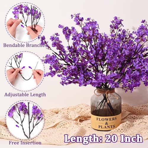 10 Pcs Fake Flowers, Real Touch Babys Breath Artificial Flowers, Purple
